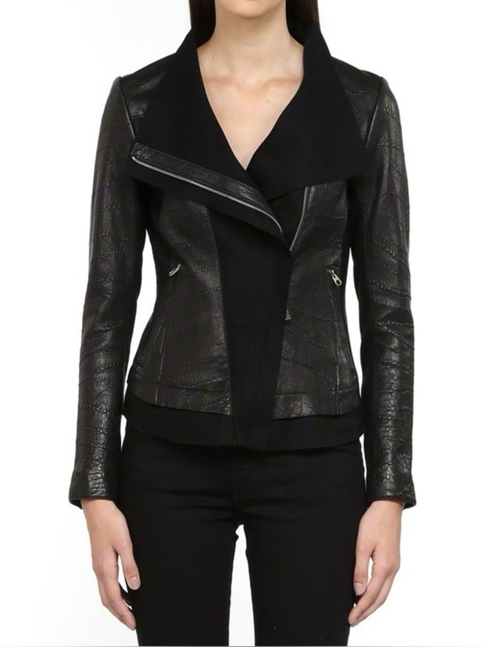 Mackage Black Leather Jacket asymmetrical zip, size small